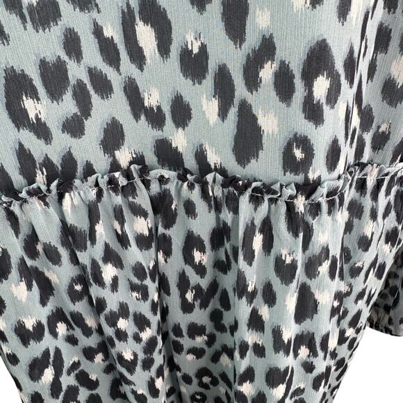 Loft Leopard Print V-Neck Swing Dress Blue Black Animal Print Relaxed Fit L - Picture 7 of 9